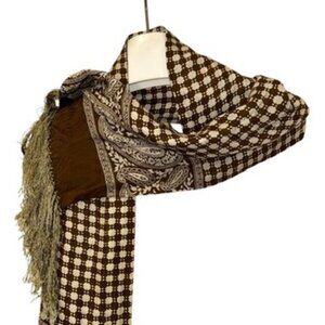 Vintage brown SILK fringe trim career scarf